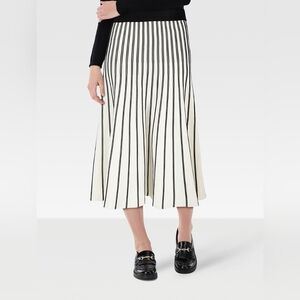 Maje Black and Cream Striped Flute Skirt